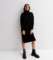 New Look Black Knit Roll Neck Long Sleeve Midi Dress